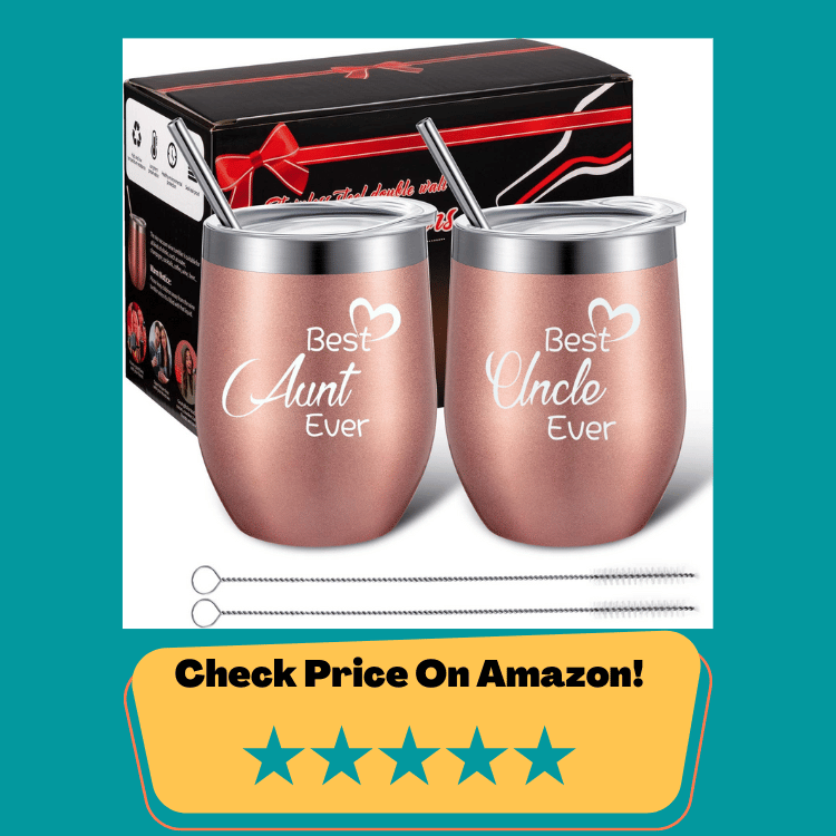 #6 2 Pack Aunt Uncle Gifts, Best Aunt Ever Best Uncle Ever, 12 oz Stainless Steel Double Wall Vacuum Insulated Wine Tumbler with Lid, Straw and Gift Box, Christmas Day Gift Birthday Gift