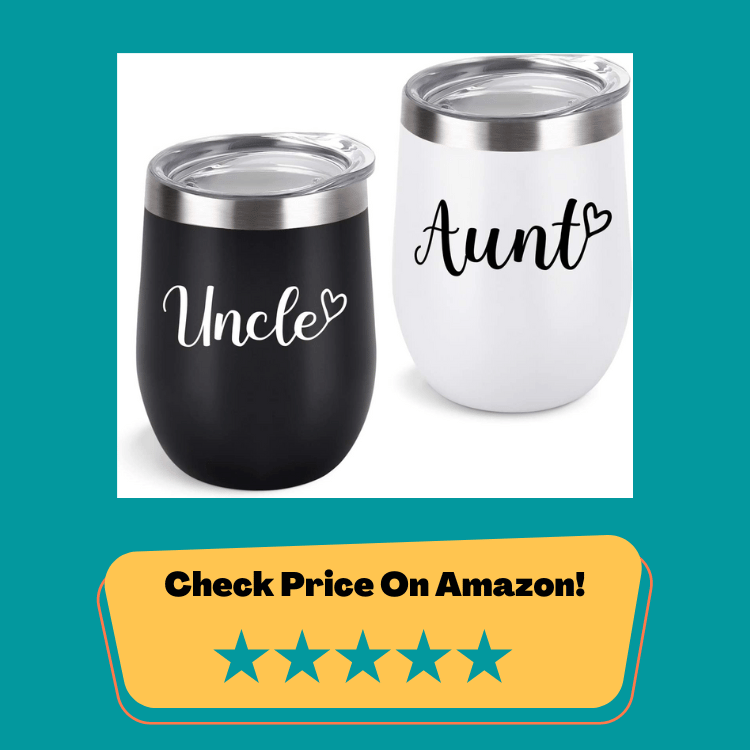 #1 Aunt Uncle Gifts, Aunt and Uncle Gift Set Wine Tumbler with Lid and Straw, Funny Christmas Birthday Gifts for Aunt and Uncle, 2 Pack 12Oz Insulated Stainless Steel Tumbler, Black and White