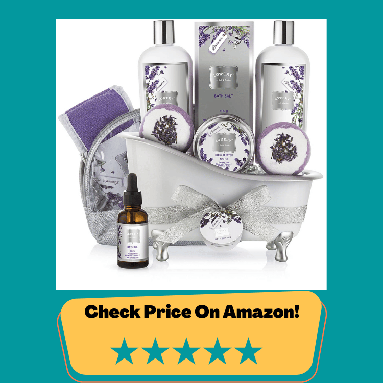 #4 Bath Gift Basket Set for Women: Relaxing at Home Spa Kit Scented with Lavender and Jasmine - Includes Large Bath Bombs, Salts, Shower Gel, Body Butter Lotion, Bath Oil, Bubble Bath, Loofah, and More