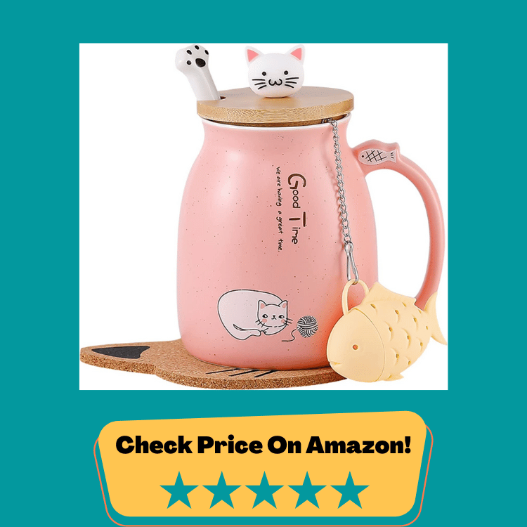 #1 BigNoseDeer Cat Mug Cute Ceramic Coffee Cup with Lovely Kitty Lid, Cat Paw Spoon, kawaii coaster, Novelty Morning Cup Tea Milk Christmas Mug 380ML