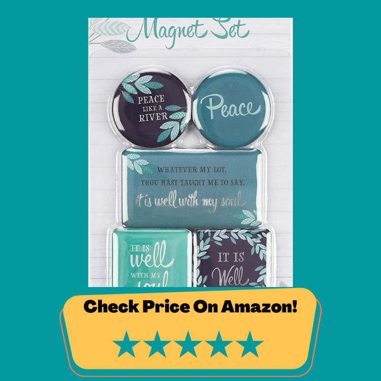 #3 Christian Art Gifts Teal Refrigerator Magnets | Well with My Soul Hymn | Inspirational Fridge Magnet Mini Variety Set/5