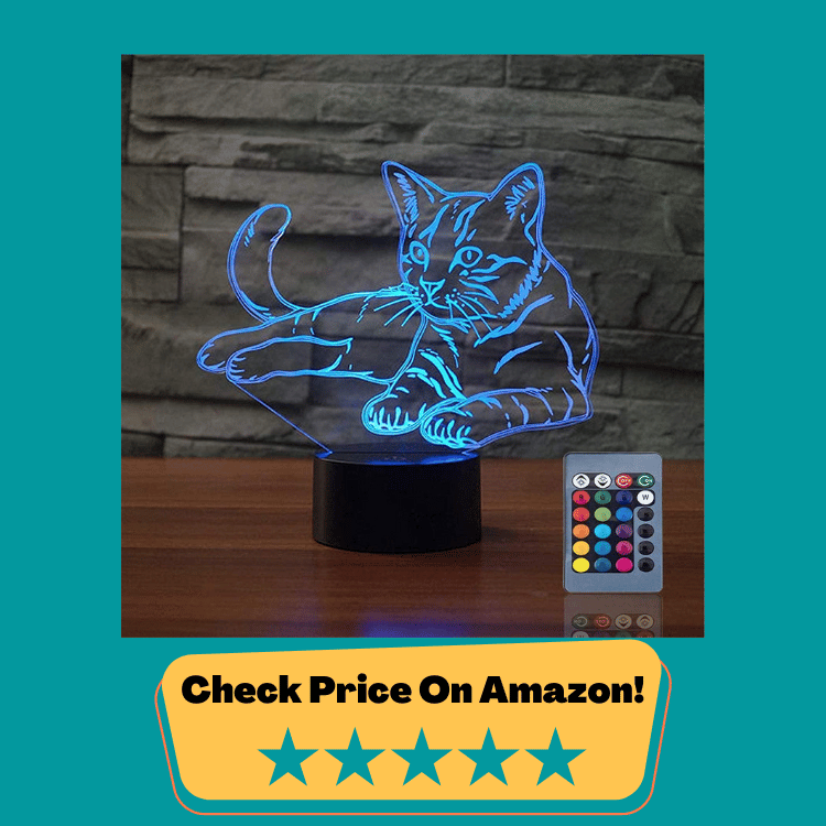 #4 Christmas Gift Pet Cat 3D Illusion Birthday Present Beside Table Lamp, Gawell 16 Colors Changing Touch Switch Decoration Night Lamp with Remote Control Cat Lover Theme Toy