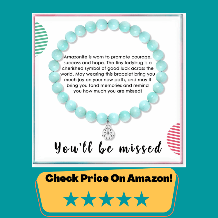 #4 SOLINFOR Coworker Leaving Gifts, Retirement Gifts for Women - Amazonite Beads Farewell Bracelet - Moving Away Goodbye Going Away New Job Good Luck Jewelry Gift Idea for Friends Boss