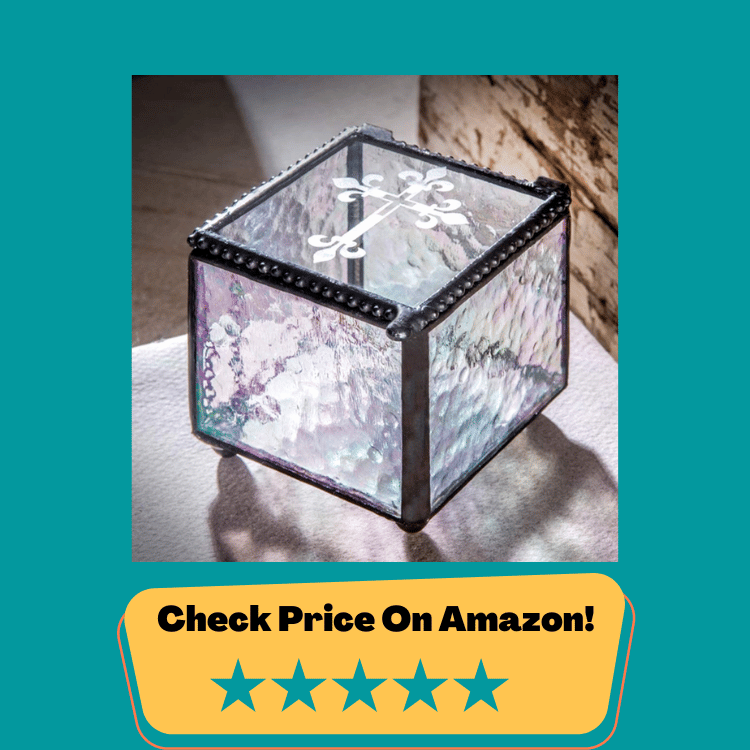 #6 Cross Glass Box First Communion Gift Catholic Rosary Case Religious Keepsake Jewelry Trinket Christian RCIA J Devlin Box 709 Clear