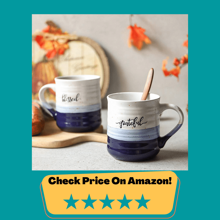 #4 DOWAN 18 oz Coffee Mugs, Christmas Mugs with Word Blessed Grateful, Large Tea Cup for Office & Home, Thank You Thanksgiving Christmas Gift for Women Men Christian, Set