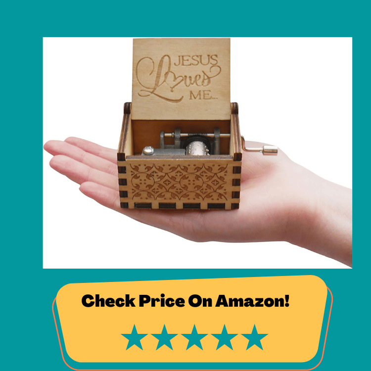 #4 epiphaneia Small Jesus Loves Me Wood Music Box Gifts for Christian Women Men Religious Wooden Music Boxes Presents: Women, Men, Kids, Mom, Dad, Easter, Christmas, Birthday, Baptism, Christening Gift