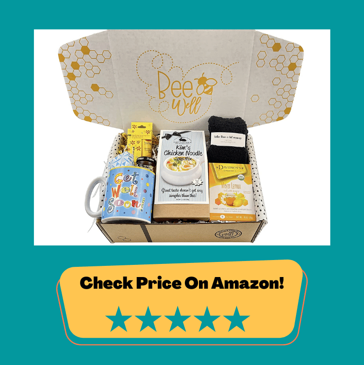 #3 Get Well Soon Gift Basket with Soup, Mug, Socks, Lotion & More in Bee Well Unique Gift Boxes