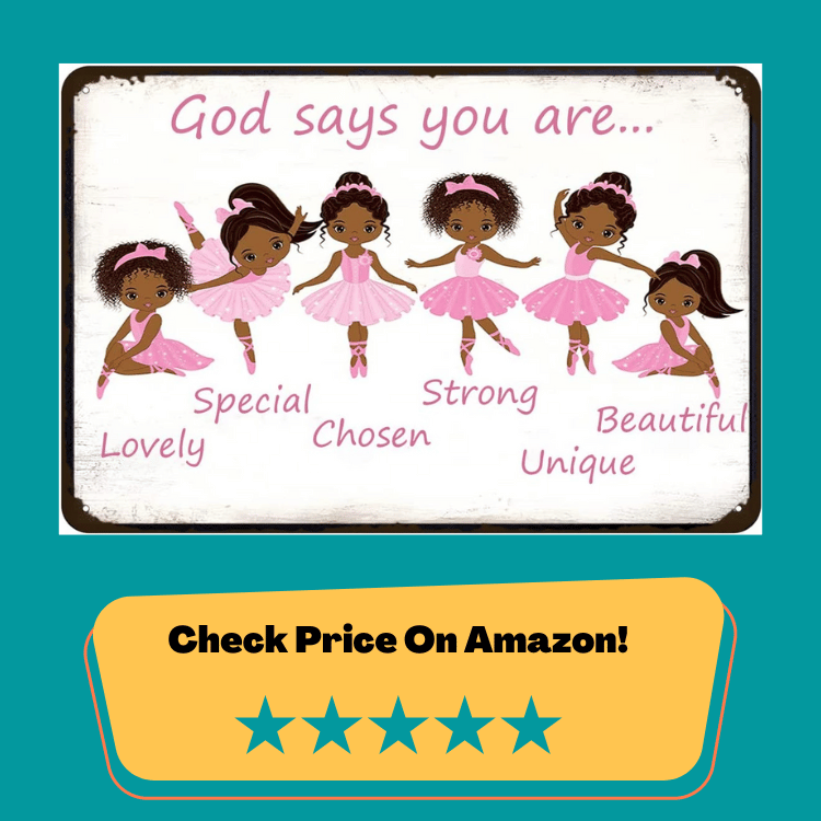 #5 Black Afro African American Girl Wall Art - God Says You Are Christian Bible Verses - Religious Room Decor - Toddler, Little Girls Bedroom Decor - Pink Ballerina Baby Room Decorations - Daughter Gifts