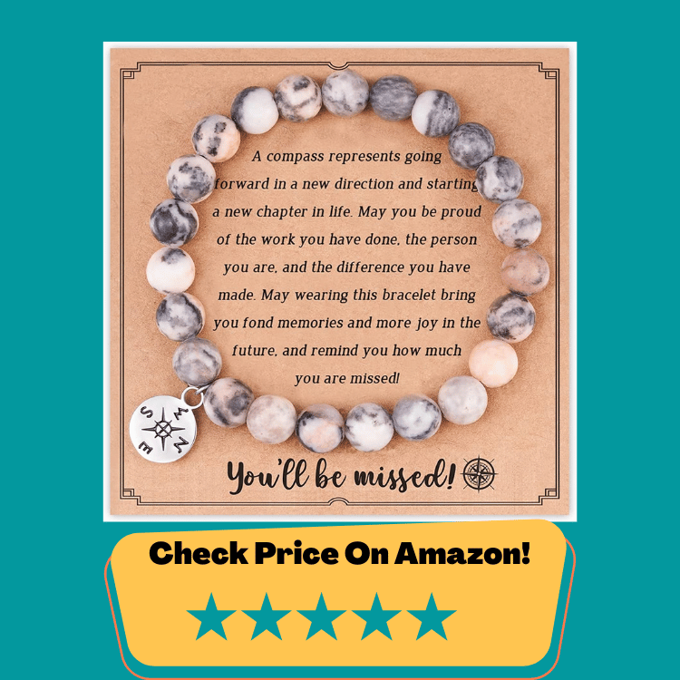 #2 HGDEER Natural Stone Retirement Bracelet for Women/Men, Going Away Farewell Gifts Christmas Gift For Coworkers Teacher with Gift Message Card