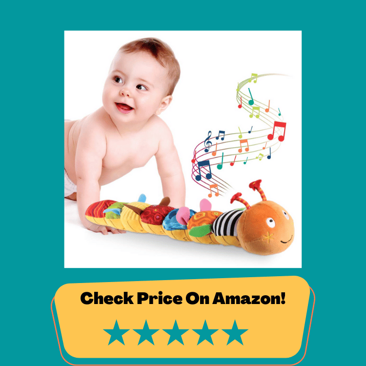 #3 JERICETOY Infant Toy Musical Caterpillar Baby Toys with Rattle Crinkle Squeaker, Tummy Time Toys for 0-3-6-12 Months Newborn Boys Girls, Baby Development Plush Toys with Rich Colors Patterns Textures