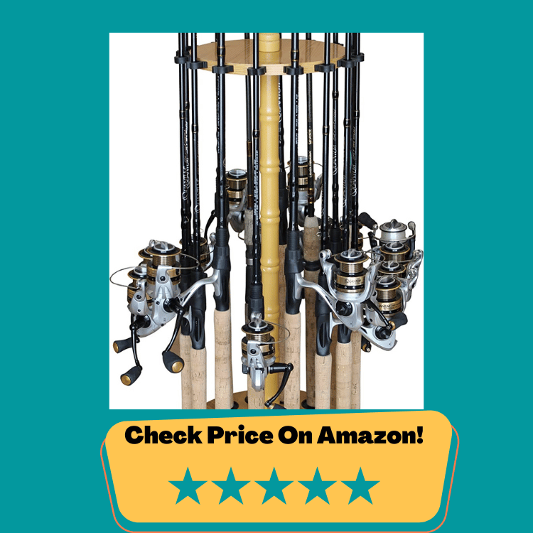 #5 Rush Creek Creations Round 16 Fishing Rod Storage Rack - Features Traditional Handcrafted Wood Post - No Tool Assembly, Wood Grain Laminate