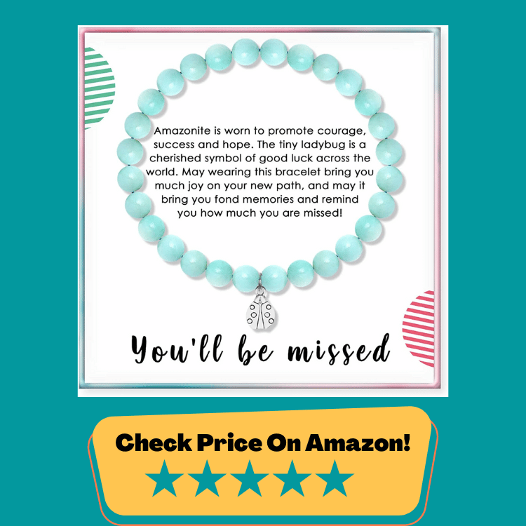 #6 SOLINFOR Coworker Leaving Gifts, Retirement Gifts for Women - Amazonite Beads Farewell Bracelet - Moving Away Goodbye Going Away New Job Good Luck Jewelry Gift Idea for Friends Boss