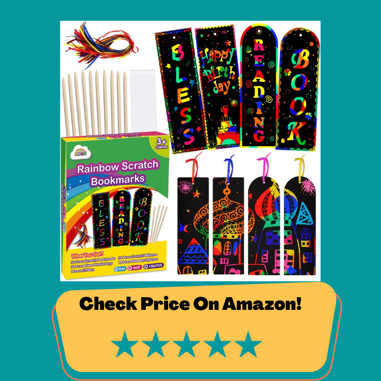 #7 ZMLM Scratch Paper Art Bookmarks Kids: 36 Set 2 Style Magic Rainbow DIY Bookmark Art Craft Paper Bookmark Gift Tag Party Favor Pack Activity Bulk Making Kit for Boys Girls Birthday Game