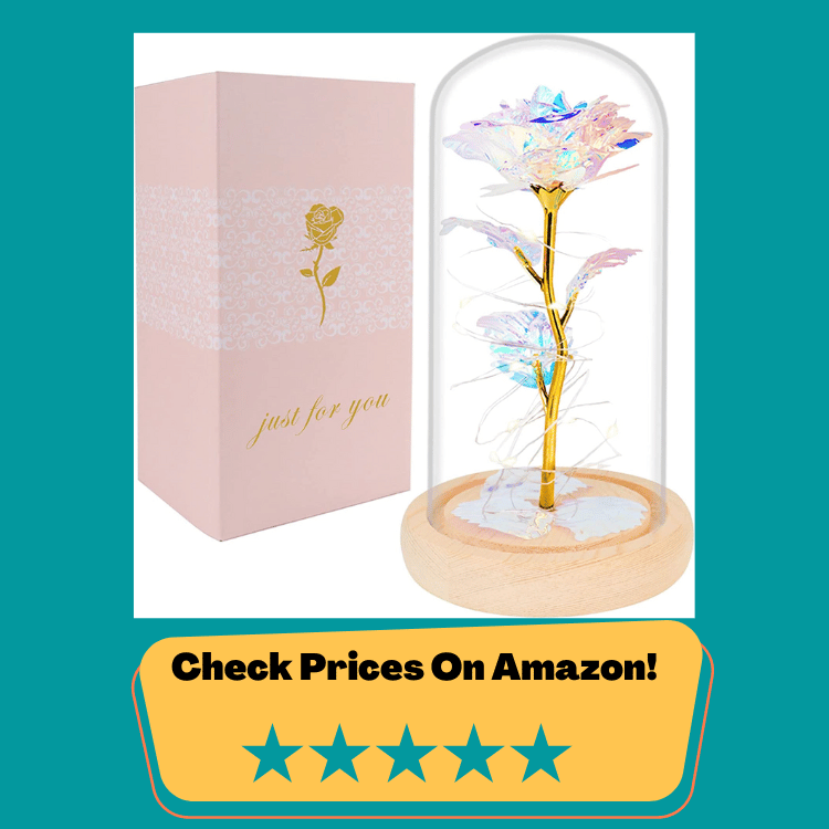 #7 Beferr Valentines Day Gifts for Her Galaxy Rose Glass Crystal Flower Gift in Glass Dome with Light Valentine Roses Ideas Birthday Gifts for Women Mom Daughters Wife Sister Girlfriend