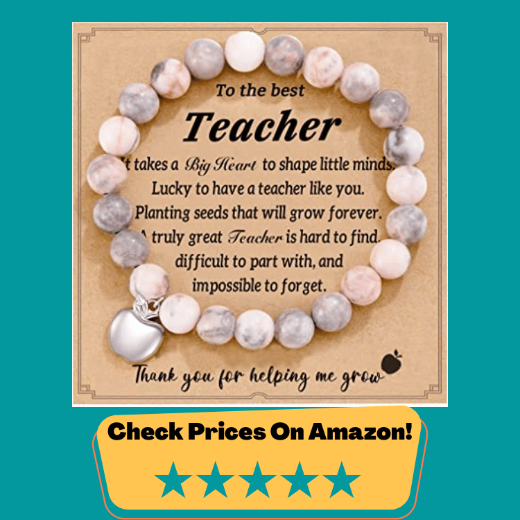 #1 HGDEER Natural Stone Teacher Apple Bracelets, Teacher Christmas Gifts for Women/Men with Gift Message Card